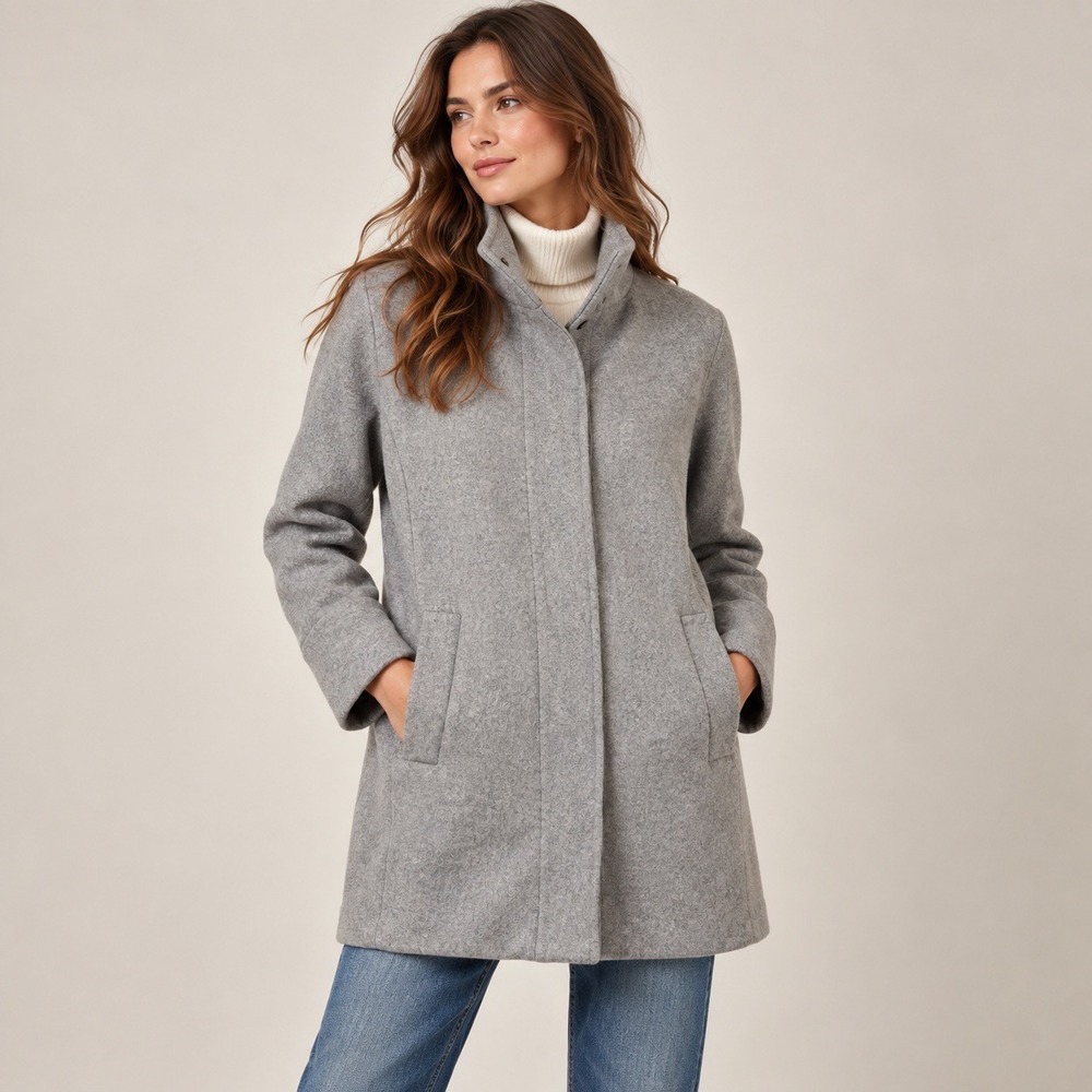 J.Crew Cocoon Coat Women 4 Gray Wool Blend Zip Front Funnel Standing Collar Chic